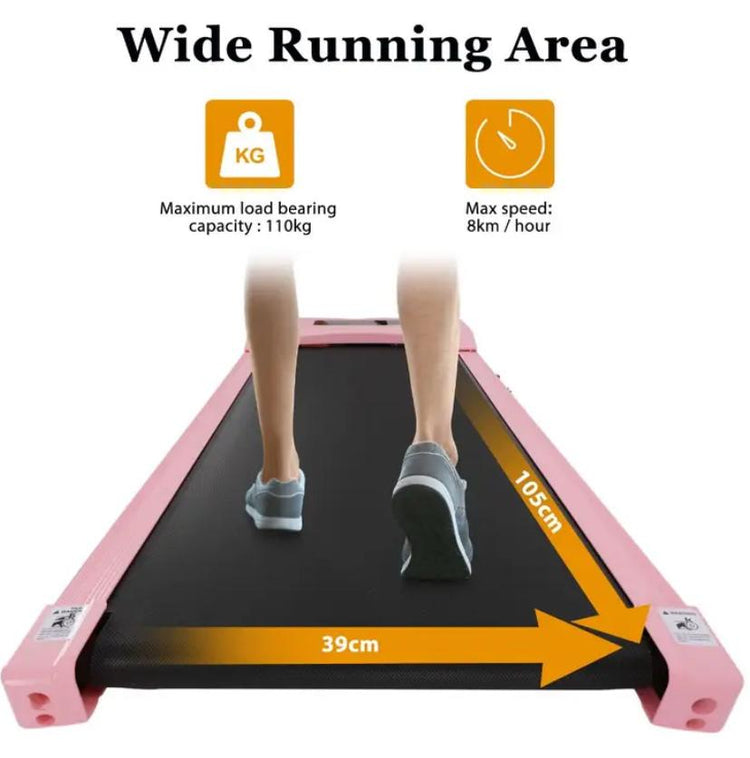 Under Desk Walking Treadmill | 1-10km/h Speeds | Remote & LED Display | Pink (No Battery).